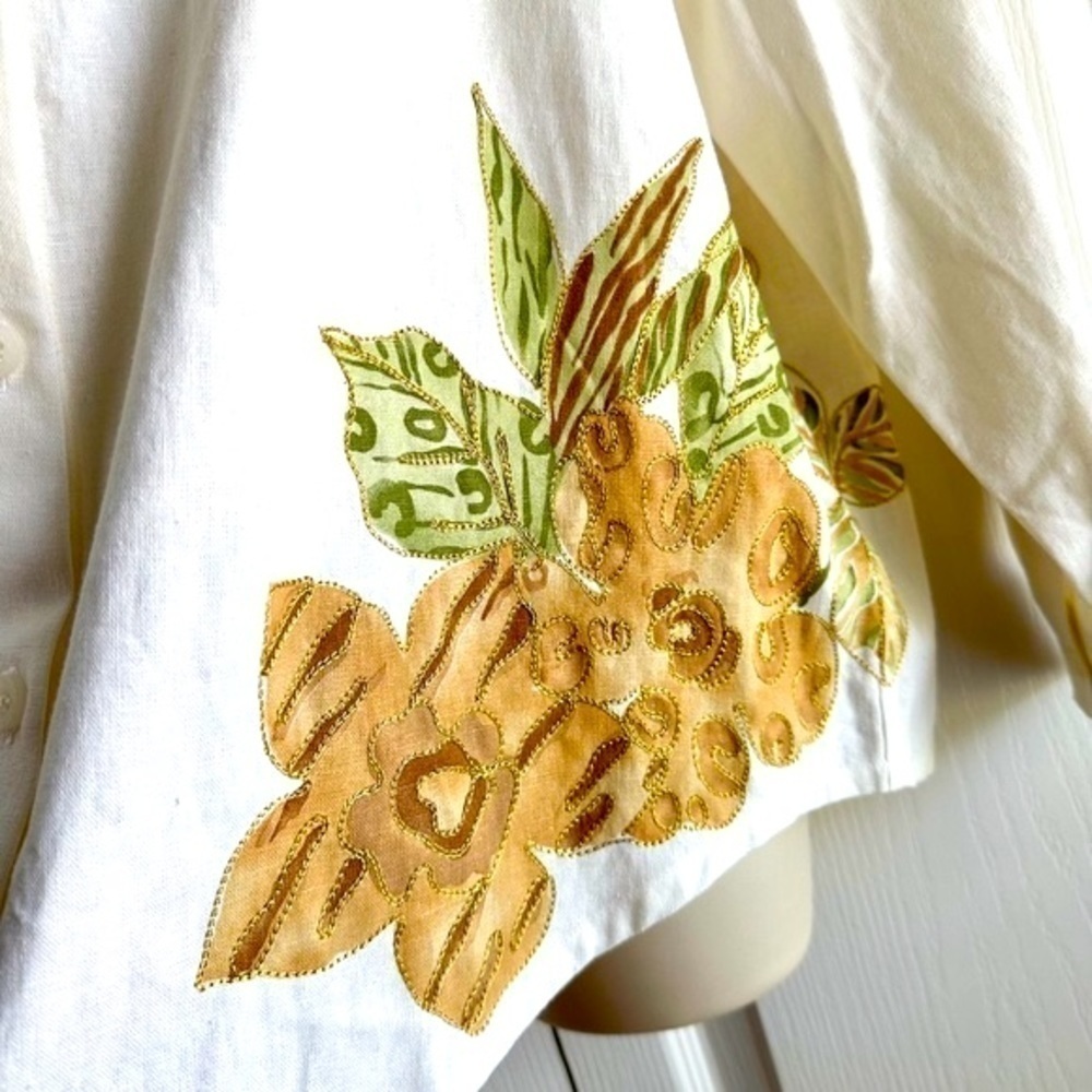 Draper’s & Damon’s Linen Floral Embroidered Top Vintage - Picture 5 of 10